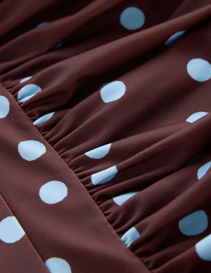 Kythira Ruched Swimsuit Chocolate and Blue Painted Dot