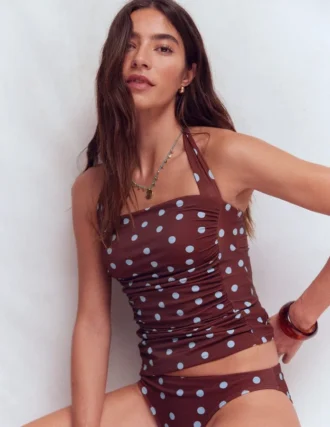 Kythira Ruched Tankini Chocolate and Blue, Dot