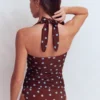 Kythira Ruched Tankini Chocolate and Blue, Dot