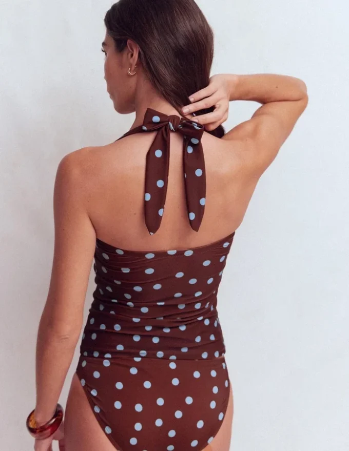 Kythira Ruched Tankini Chocolate and Blue, Dot
