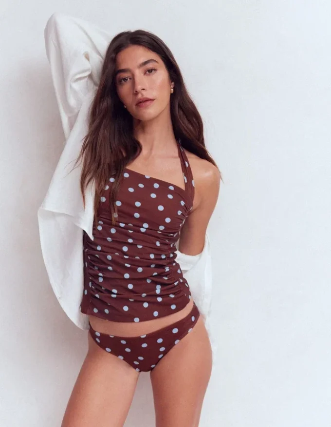 Kythira Ruched Tankini Chocolate and Blue, Dot