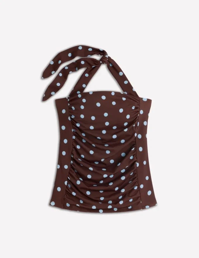 Kythira Ruched Tankini Chocolate and Blue, Dot
