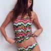 Kythira Ruched Tankini Multi Zig zag wave