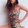 Kythira Ruched Tankini Multi Zig zag wave