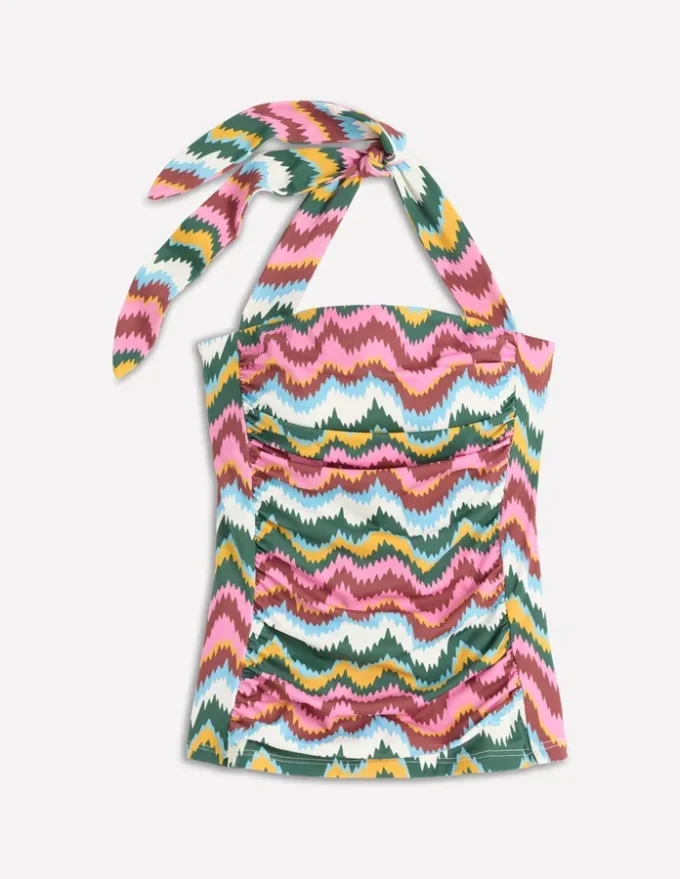 Kythira Ruched Tankini Multi Zig zag wave