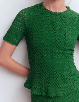 Lace Peplum Top Verdant Green
