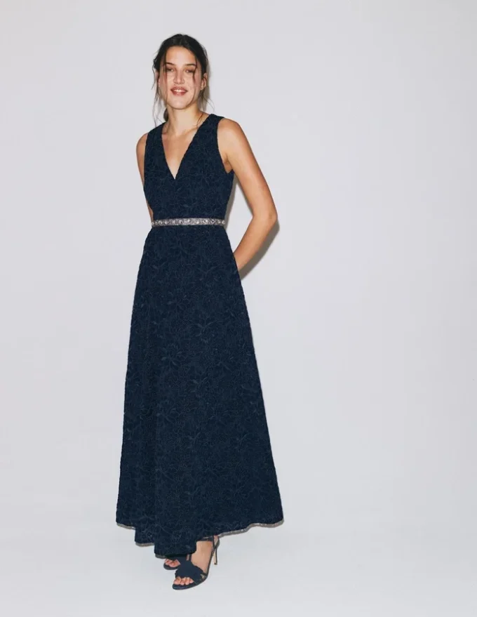 Lace Plunge Neck Panel Dress Navy Lace Plunge Neck Panel Dress Navy