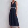 Lace Plunge Neck Panel Dress Navy Lace Plunge Neck Panel Dress Navy