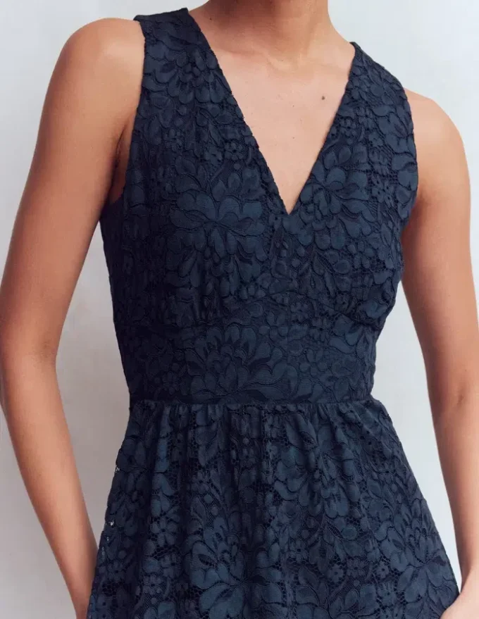 Lace Plunge Neck Panel Dress Navy Lace Plunge Neck Panel Dress Navy