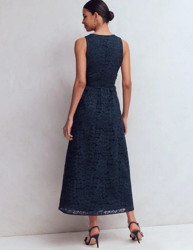 Lace Plunge Neck Panel Dress Navy Lace Plunge Neck Panel Dress Navy