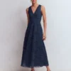 Lace Plunge Neck Panel Dress Navy Lace Plunge Neck Panel Dress Navy
