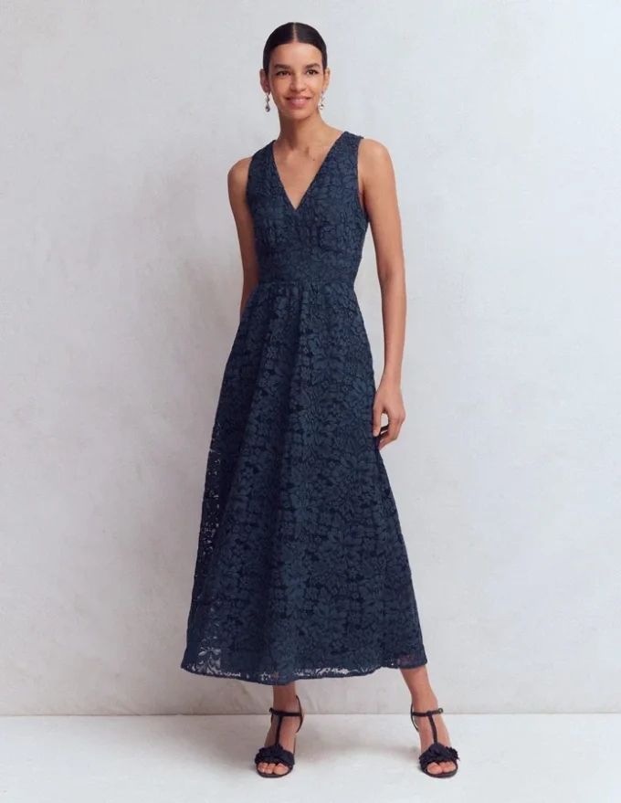 Lace Plunge Neck Panel Dress Navy Lace Plunge Neck Panel Dress Navy