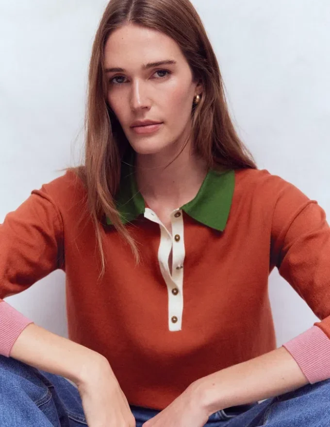 Lara Cotton Henley Jumper Barn Red Lara Cotton Henley Jumper Barn Red
