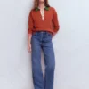 Lara Cotton Henley Jumper Barn Red Lara Cotton Henley Jumper Barn Red