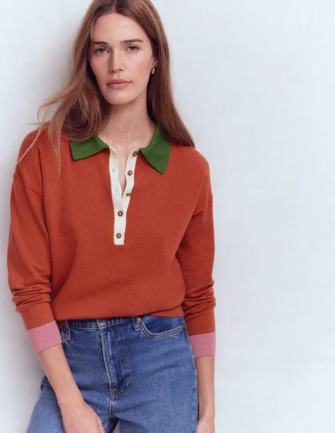 Lara Cotton Henley Jumper Barn Red Lara Cotton Henley Jumper Barn Red