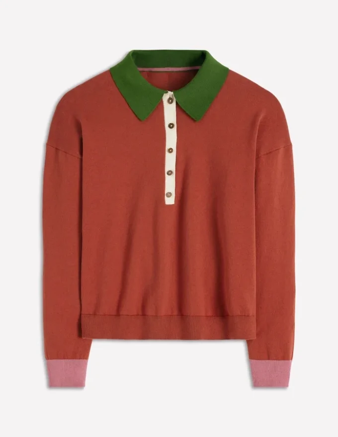 Lara Cotton Henley Jumper Barn Red Lara Cotton Henley Jumper Barn Red