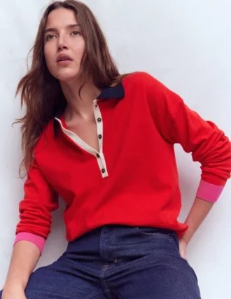 Lara Cotton Henley Jumper Red