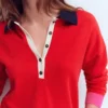Lara Cotton Henley Jumper Red Lara Cotton Henley Jumper Red