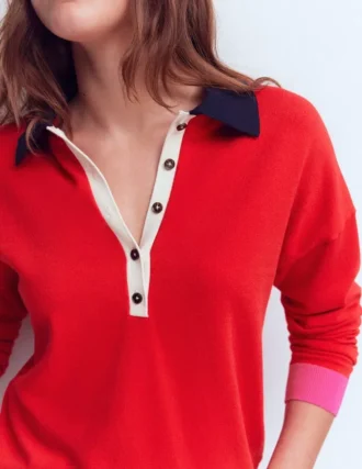 Lara Cotton Henley Jumper Red