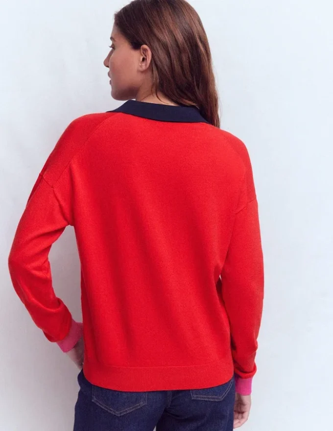 Lara Cotton Henley Jumper Red Lara Cotton Henley Jumper Red