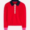 Lara Cotton Henley Jumper Red Lara Cotton Henley Jumper Red