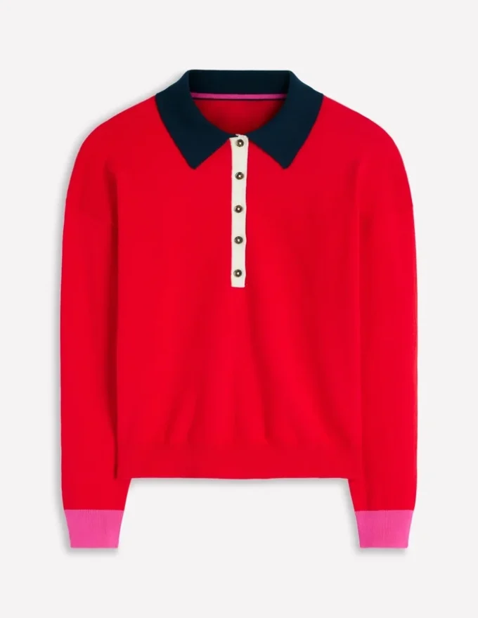 Lara Cotton Henley Jumper Red Lara Cotton Henley Jumper Red