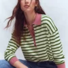 Lara Cotton Henley Jumper Warm Ivory, Courtyard Stripe Lara Cotton Henley Jumper Warm Ivory, Courtyard Stripe