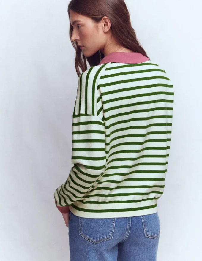 Lara Cotton Henley Jumper Warm Ivory, Courtyard Stripe Lara Cotton Henley Jumper Warm Ivory, Courtyard Stripe
