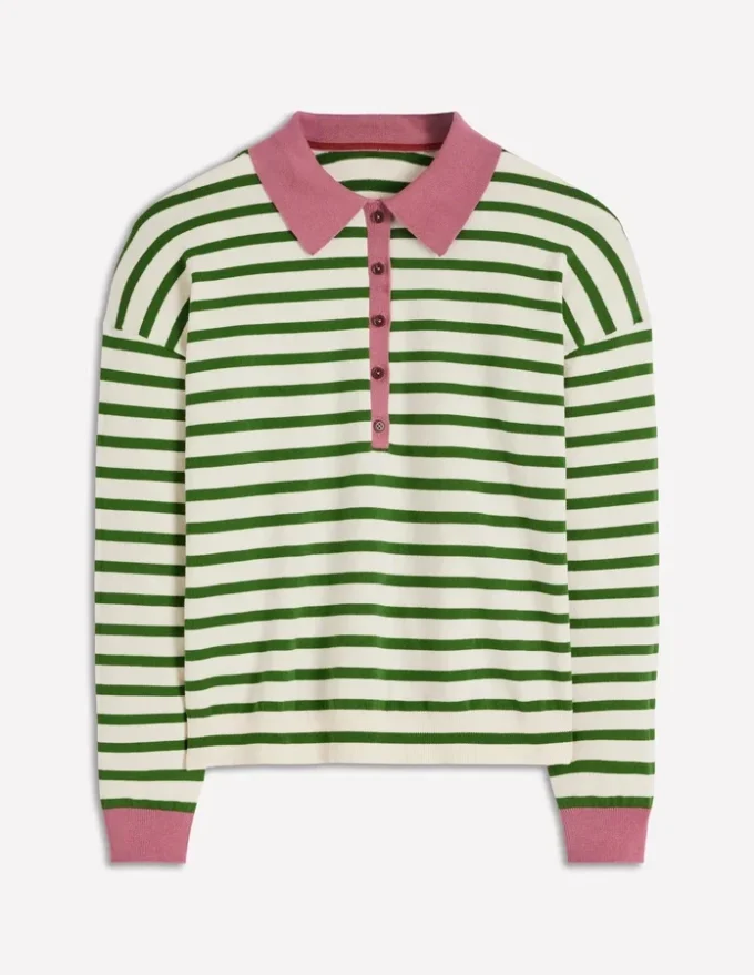 Lara Cotton Henley Jumper Warm Ivory, Courtyard Stripe Lara Cotton Henley Jumper Warm Ivory, Courtyard Stripe
