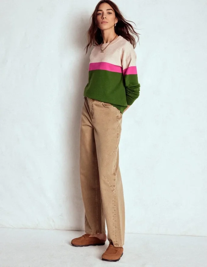 Lara Relaxed Cotton Jumper Courtyard Green / Pink Yarrow Lara Relaxed Cotton Jumper Courtyard Green / Pink Yarrow