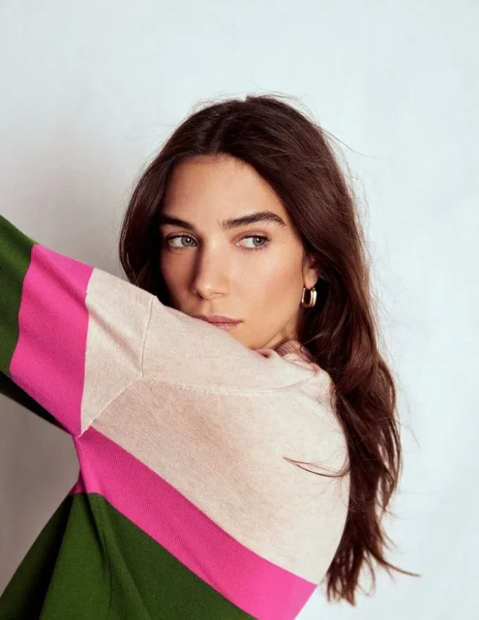 Lara Relaxed Cotton Jumper Courtyard Green / Pink Yarrow Lara Relaxed Cotton Jumper Courtyard Green / Pink Yarrow