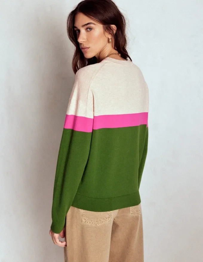 Lara Relaxed Cotton Jumper Courtyard Green / Pink Yarrow Lara Relaxed Cotton Jumper Courtyard Green / Pink Yarrow