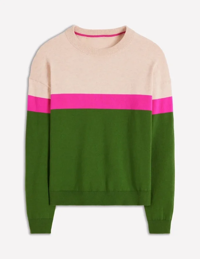 Lara Relaxed Cotton Jumper Courtyard Green / Pink Yarrow Lara Relaxed Cotton Jumper Courtyard Green / Pink Yarrow