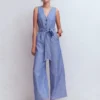 Laura V-neck Linen Jumpsuit Authentic Blue Chambray Laura V-neck Linen Jumpsuit Authentic Blue Chambray