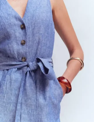 Laura V-neck Linen Jumpsuit Authentic Blue Chambray
