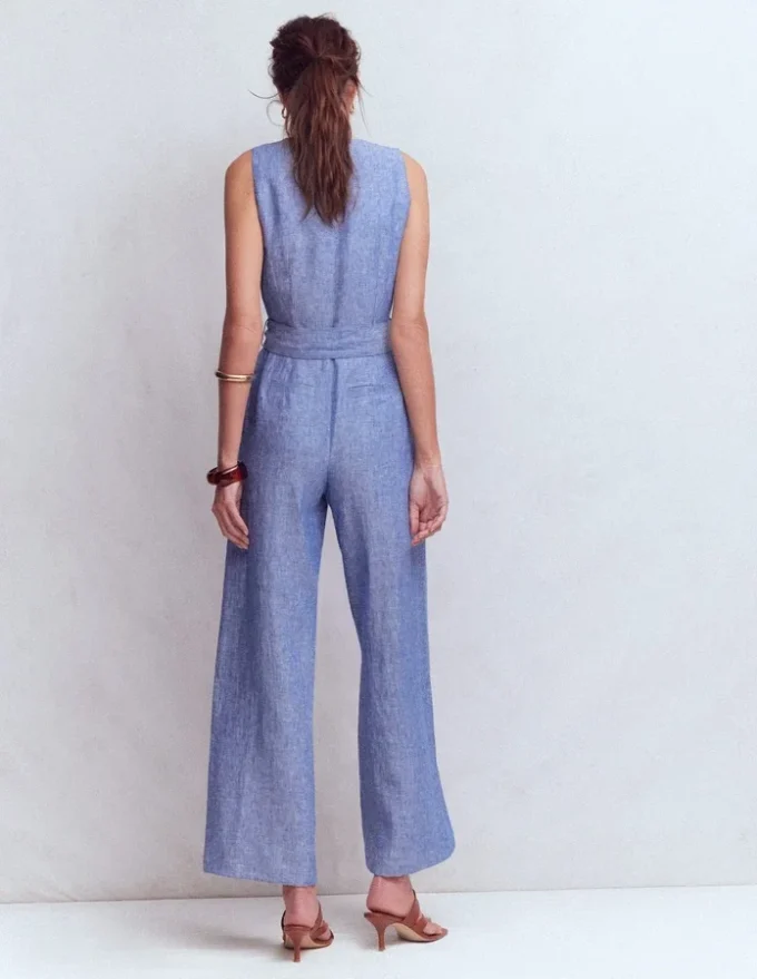 Laura V-neck Linen Jumpsuit Authentic Blue Chambray Laura V-neck Linen Jumpsuit Authentic Blue Chambray