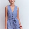 Laura V-neck Linen Jumpsuit Authentic Blue Chambray Laura V-neck Linen Jumpsuit Authentic Blue Chambray