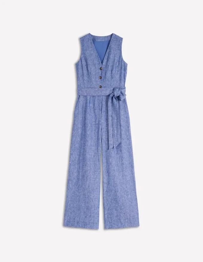 Laura V-neck Linen Jumpsuit Authentic Blue Chambray Laura V-neck Linen Jumpsuit Authentic Blue Chambray
