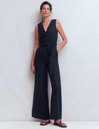 Laura V-neck Linen Jumpsuit Navy