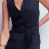 Laura V-neck Linen Jumpsuit Navy Laura V-neck Linen Jumpsuit Navy