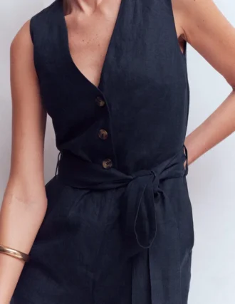 Laura V-neck Linen Jumpsuit Navy