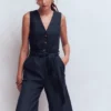 Laura V-neck Linen Jumpsuit Navy Laura V-neck Linen Jumpsuit Navy