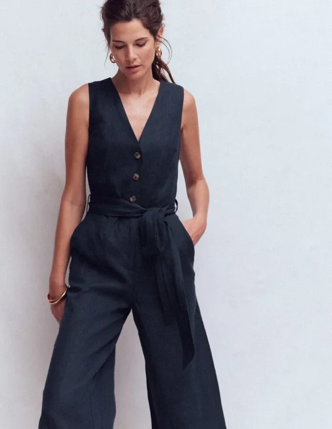 Laura V-neck Linen Jumpsuit Navy Laura V-neck Linen Jumpsuit Navy