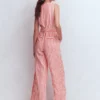 Laura V-neck Linen Jumpsuit Red, Ivory Stripe Laura V-neck Linen Jumpsuit Red, Ivory Stripe