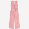Laura V-neck Linen Jumpsuit Red, Ivory Stripe Laura V-neck Linen Jumpsuit Red, Ivory Stripe