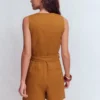 Laura V-neck Linen Playsuit Gingerbread Laura V-neck Linen Playsuit Gingerbread
