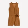 Laura V-neck Linen Playsuit Gingerbread Laura V-neck Linen Playsuit Gingerbread