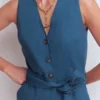 Laura V-neck Linen Playsuit Tourmaline Blue