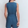Laura V-neck Linen Playsuit Tourmaline Blue