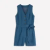 Laura V-neck Linen Playsuit Tourmaline Blue